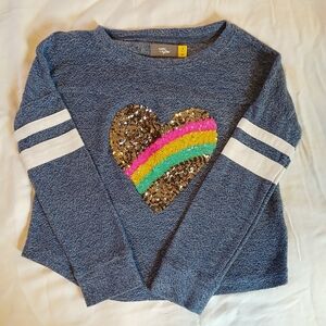 Rumi + Ryder Girls' Size S (6-7) Blue Lightweight Sweatshirt with Sequin Heart